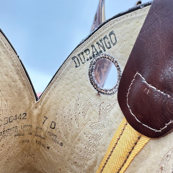 Durango Men Sz 7 D DB6442 Brown Two Tone Leather Country Cowboy Western Boot - Picture 11 of 14
